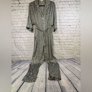 Maje Punsh Green White Micro Foulard Print Comfy Pajama-Style Silk Jumpsuit 8